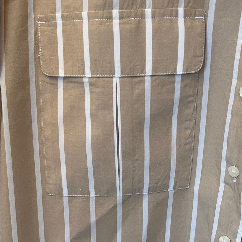 LOFT Women's Tan and White Striped Blouse - Picture 4 of 6